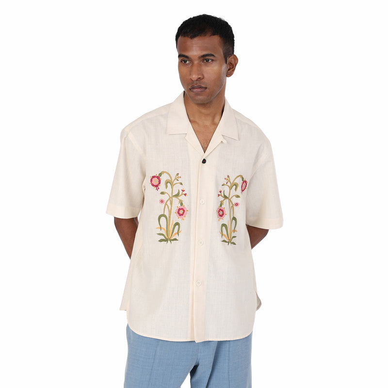 Kardo Ronen Embroidered Short Sleeve Shirt (Natural) - August Shop