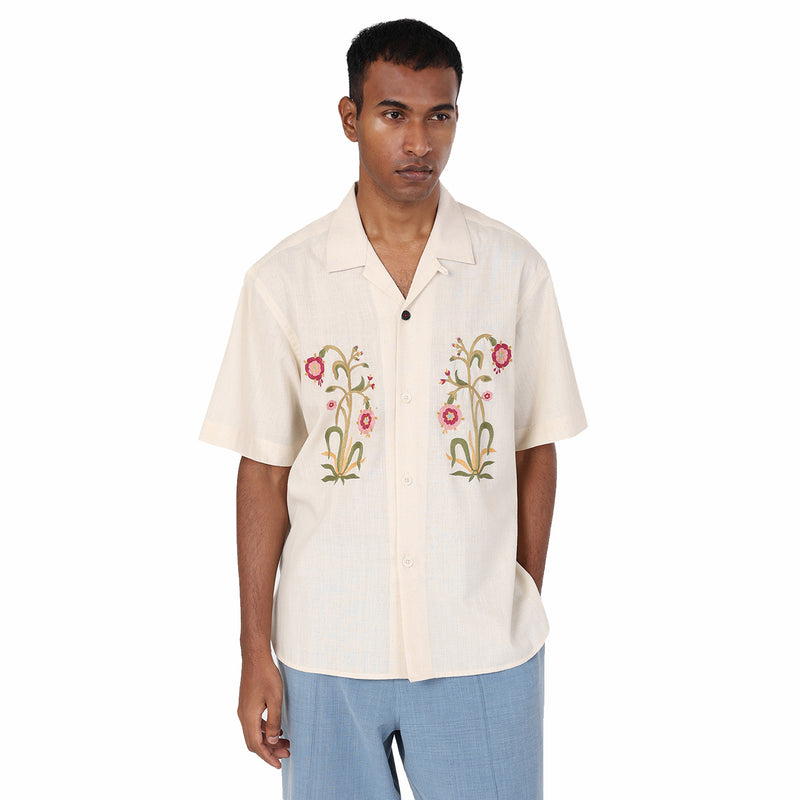 Kardo Ronen Embroidered Short Sleeve Shirt (Natural) - August Shop