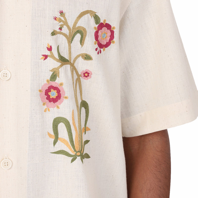 Kardo Ronen Embroidered Short Sleeve Shirt (Natural) - August Shop