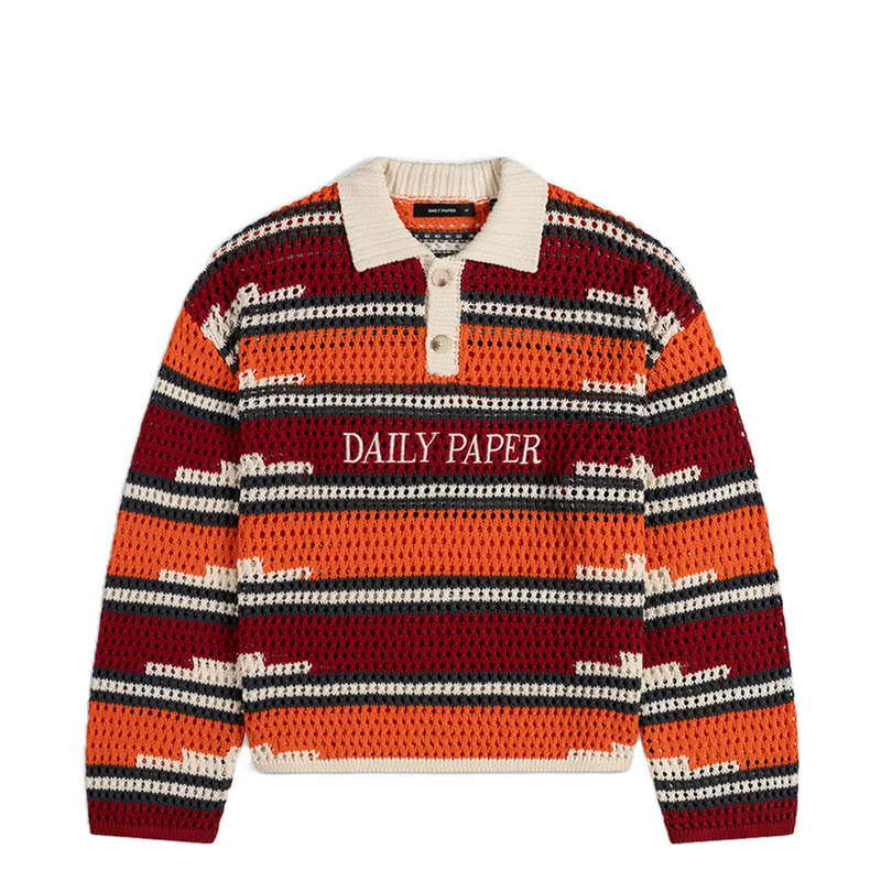 KENTE STRIPE KNIT POLO SWEATER
