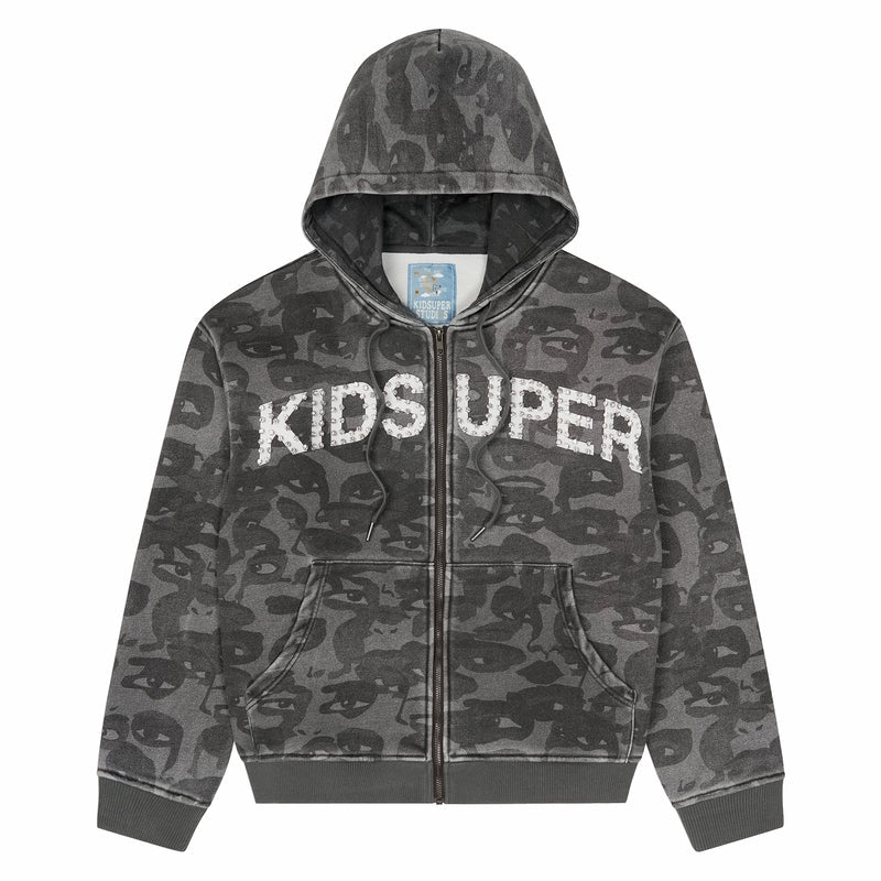 Kidsuper Stars Face Camo Hoodie (Black) - August Shop