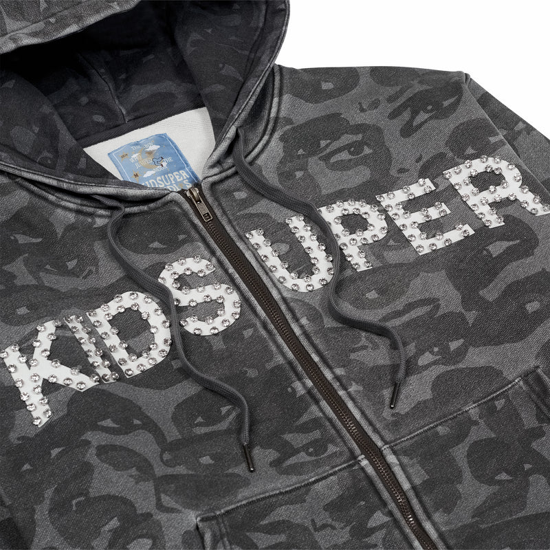 Kidsuper Stars Face Camo Hoodie (Black) - August Shop
