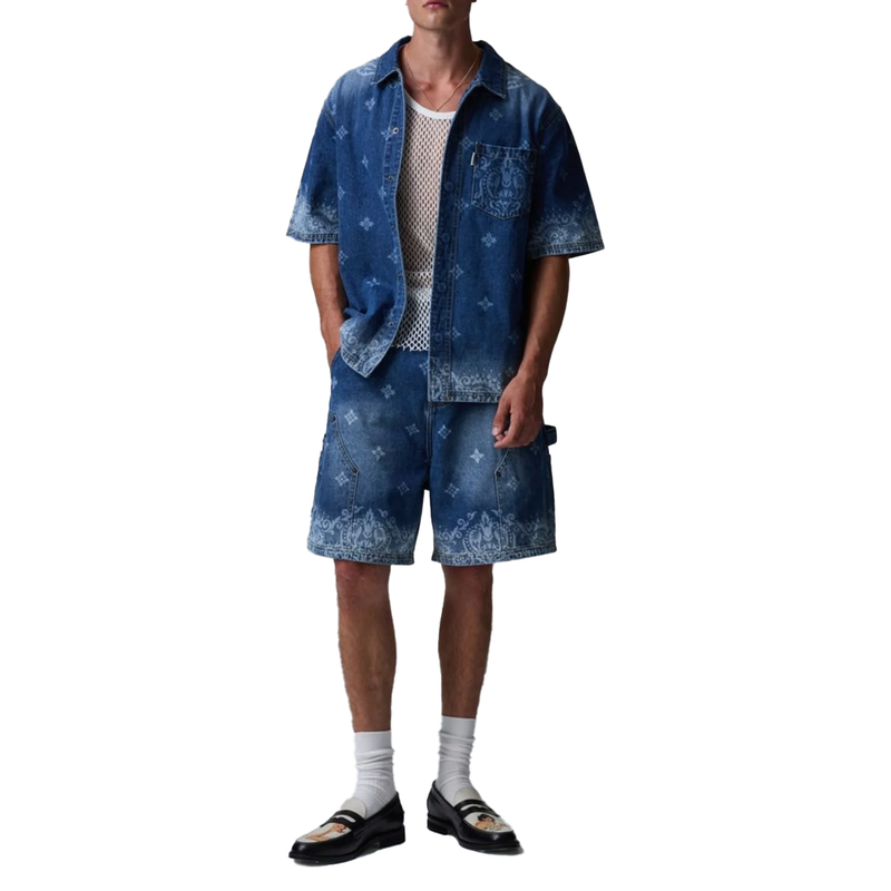 LASER PRINT DENIM SHIRT MID BLUE