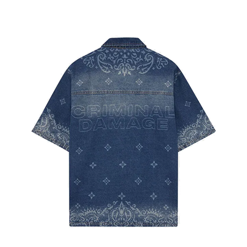 LASER PRINT DENIM SHIRT MID BLUE