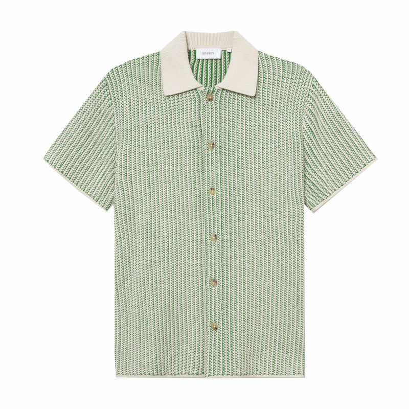 Les Deux Easton Knitted Short Sleeve Shirt (Ivory/Vintage Green) - August Shop
