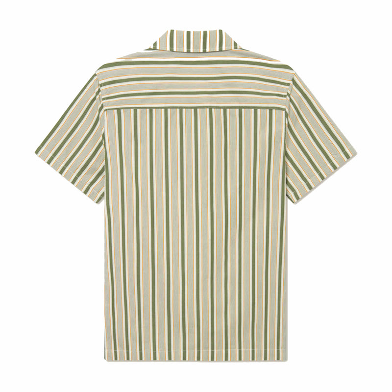 Les Deux Klark Stripe Poplin Short Sleeve Shirt (Chive Green/Thai Curry) - August Shop