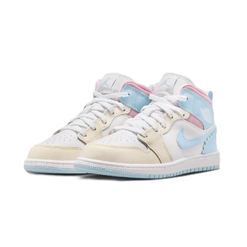 Little Kid's Jordan 1 Mid SE Half Blue-Half Blue-Pale Ivory (IB7056 403)