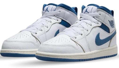 Little Kid's Jordan 1 Mid SE White/Industrial Blue-Sail (FN7493 141)