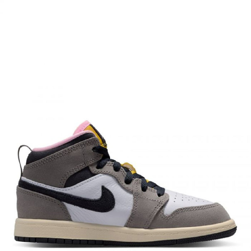 Little Kid's Jordan 1 Mid SE White/Oil Grey-Cave Stone (HQ2013 100)