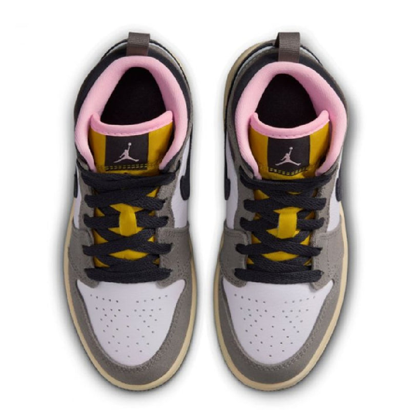 Little Kid's Jordan 1 Mid SE White/Oil Grey-Cave Stone (HQ2013 100)