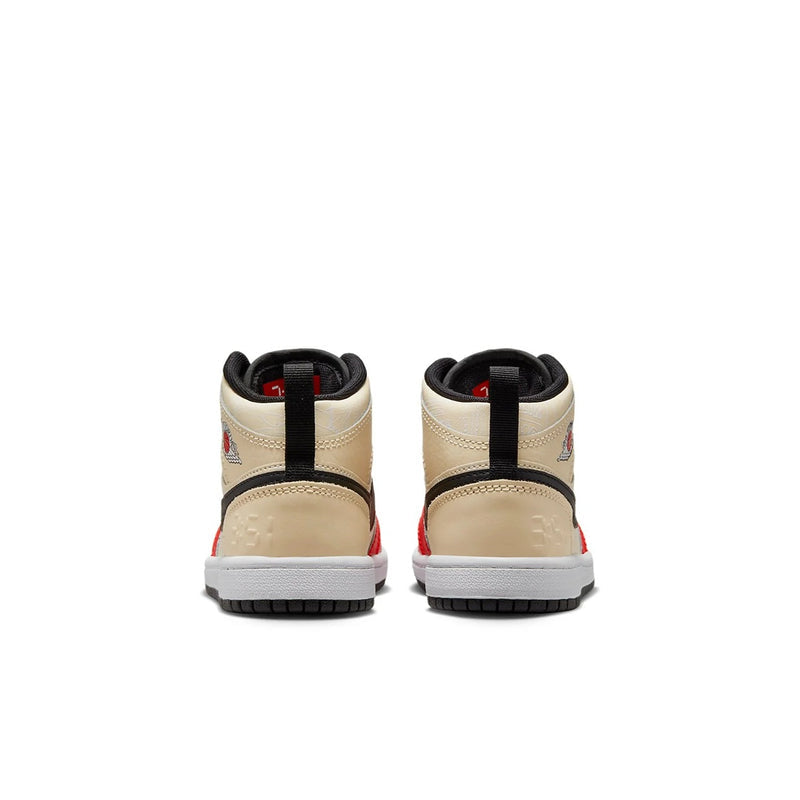 Little Kid's Jordan 1 Mid SS Muslin/Chile Red-Black-White (DV7010 100)