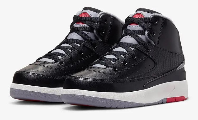 Little Kid's Jordan 2 Retro Black/Cement Grey-Fire Red (DQ8564 001)