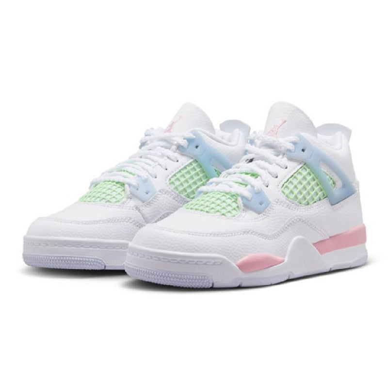 Little Kid's Jordan 4 Retro "V-Day" White/Med Soft Pink-Half Blue (IB7069 100)