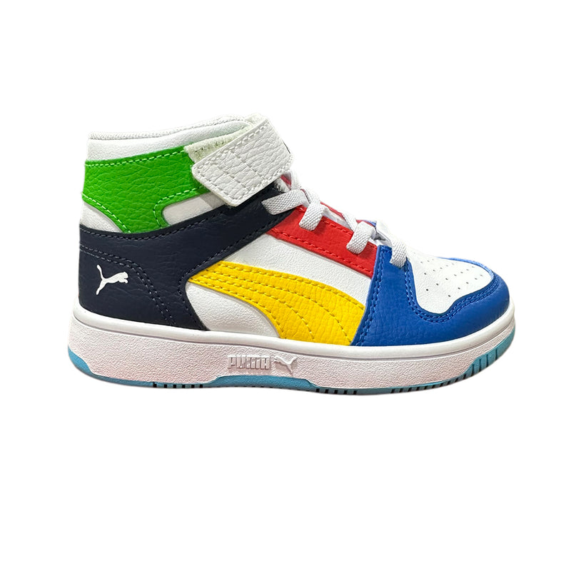 Little Kid's Puma Rebound Layup RCL V PS White-Pele Yellow-Royal-Red (403063 05)
