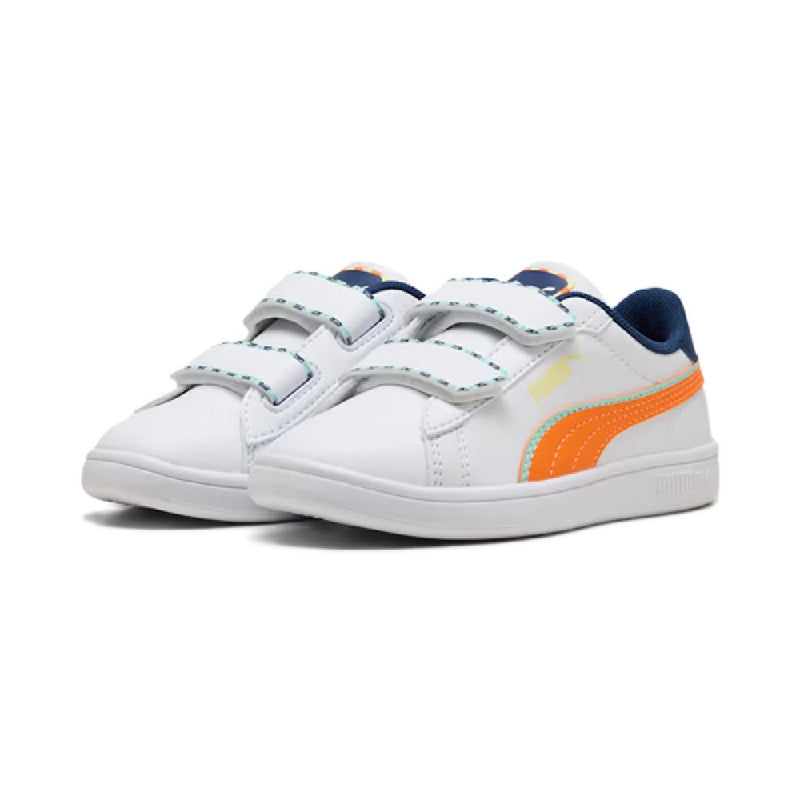 Little Kid's Puma Smash 3.0 Playdate V PS Puma White-Orange Glo (402830 01)