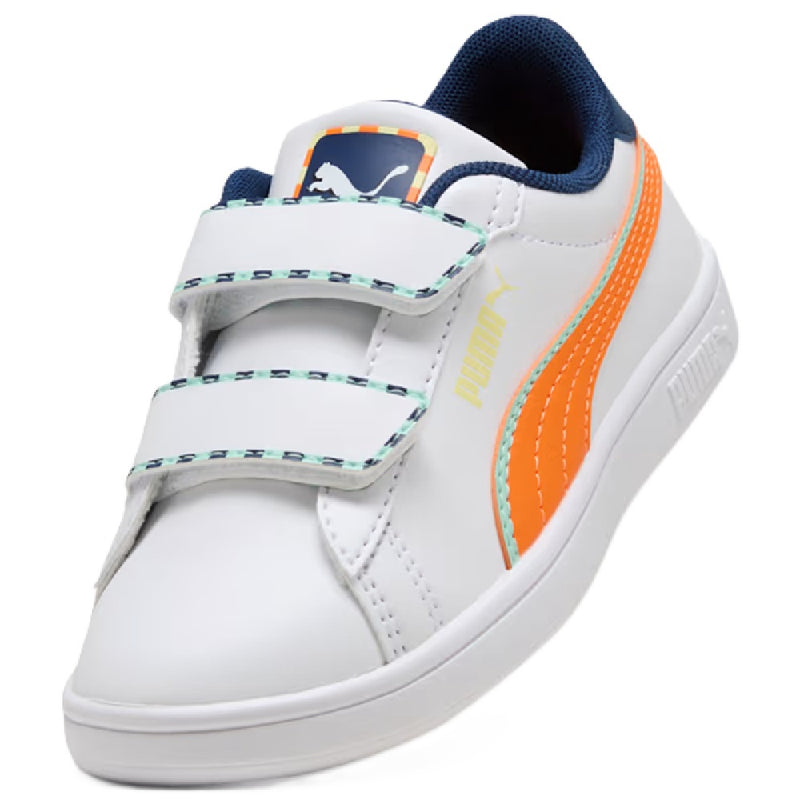 Little Kid's Puma Smash 3.0 Playdate V PS Puma White-Orange Glo (402830 01)
