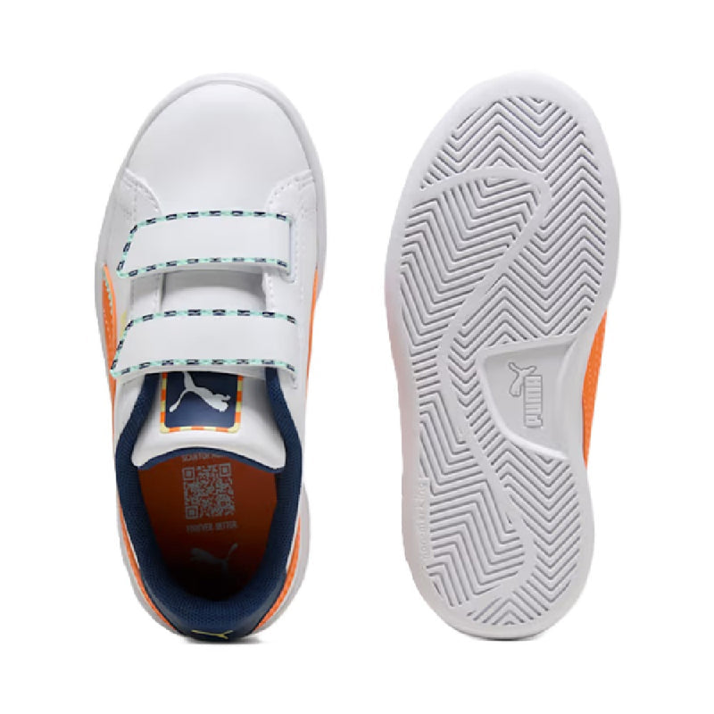 Little Kid's Puma Smash 3.0 Playdate V PS Puma White-Orange Glo (402830 01)