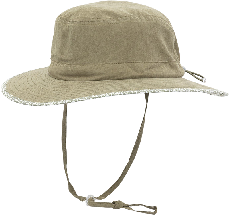 Quarter turn view Women's Pistil Hats style name Lotus Sun Hat in color Olive. Sku: 0166-OLIVE