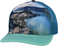Quarter turn view Women's Pistil Hats style name Matty Trucker Hat in color Water. Sku: 0038-WATER