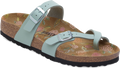 Quarter turn view Women's Birkenstock Footwear style name Mayari Birko Flor Regular in color Pure Sage. Sku: 1031742