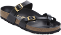 Quarter turn view Women's Birkenstock Footwear style name Mayari Leather in color Black. Sku: 1031482