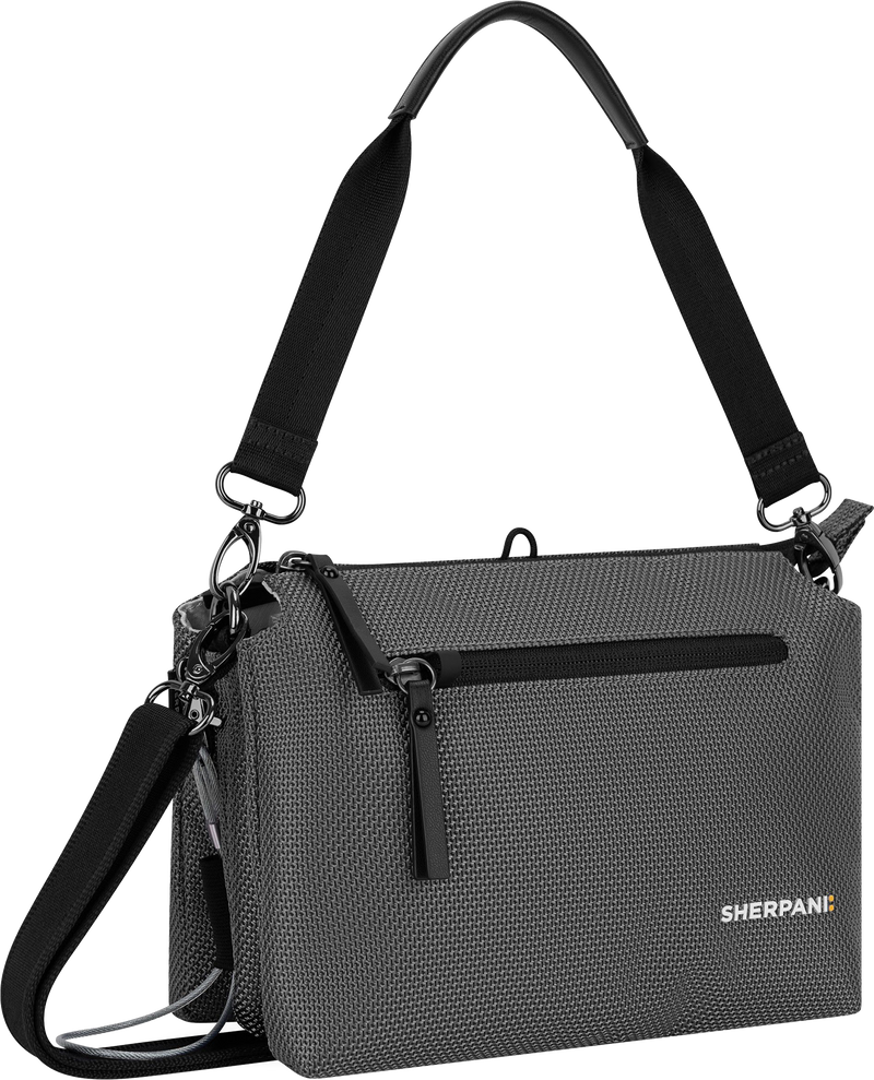 Quarter turn view Women's Sherpani Hand Bag style name Mei At in color Granite. Sku: 26-MEI0004060