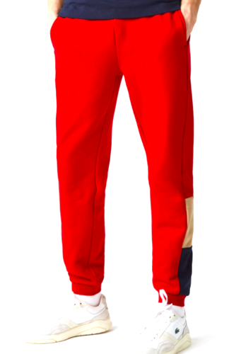 Men's Lacoste Red/Beige/Nvy Blue Branded Colorblock Fleece Jogging Pants
