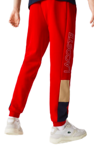 Men's Lacoste Red/Beige/Nvy Blue Branded Colorblock Fleece Jogging Pants