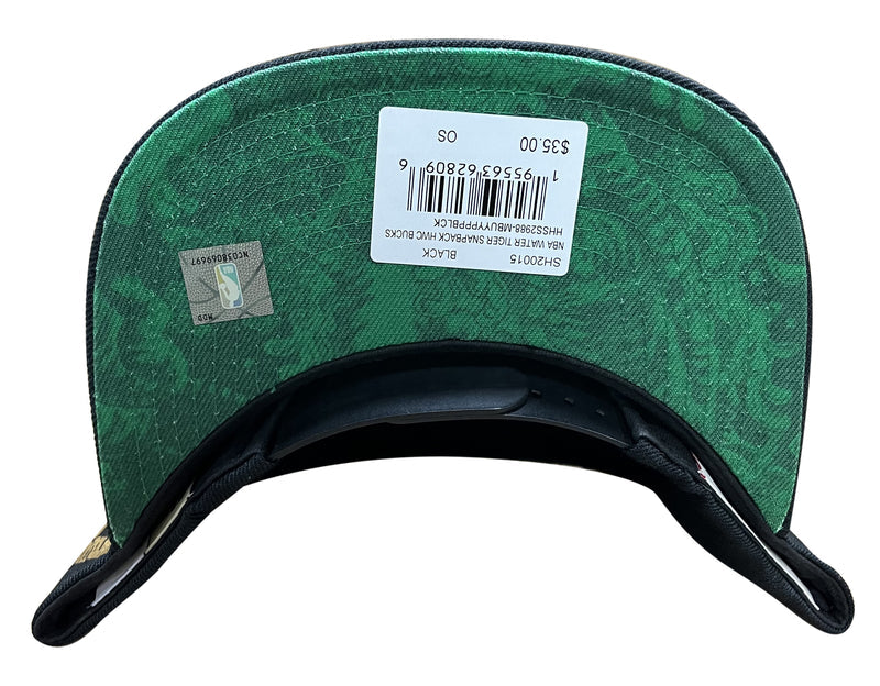 Men's Mitchell & Ness Black NBA Milwaukee Bucks Water Tiger HWC Snapback - OSFA