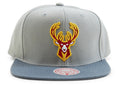 Men's Mitchell & Ness Grey NBA Milwaukee Bucks Cool Grey 3 Snapback - OSFA