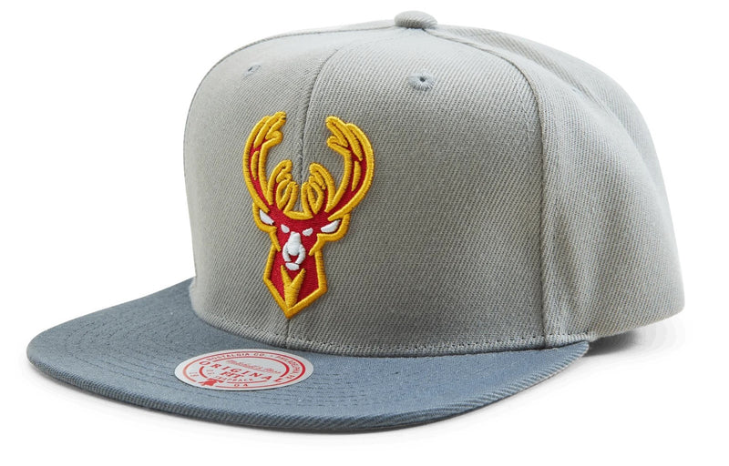 Men's Mitchell & Ness Grey NBA Milwaukee Bucks Cool Grey 3 Snapback - OSFA