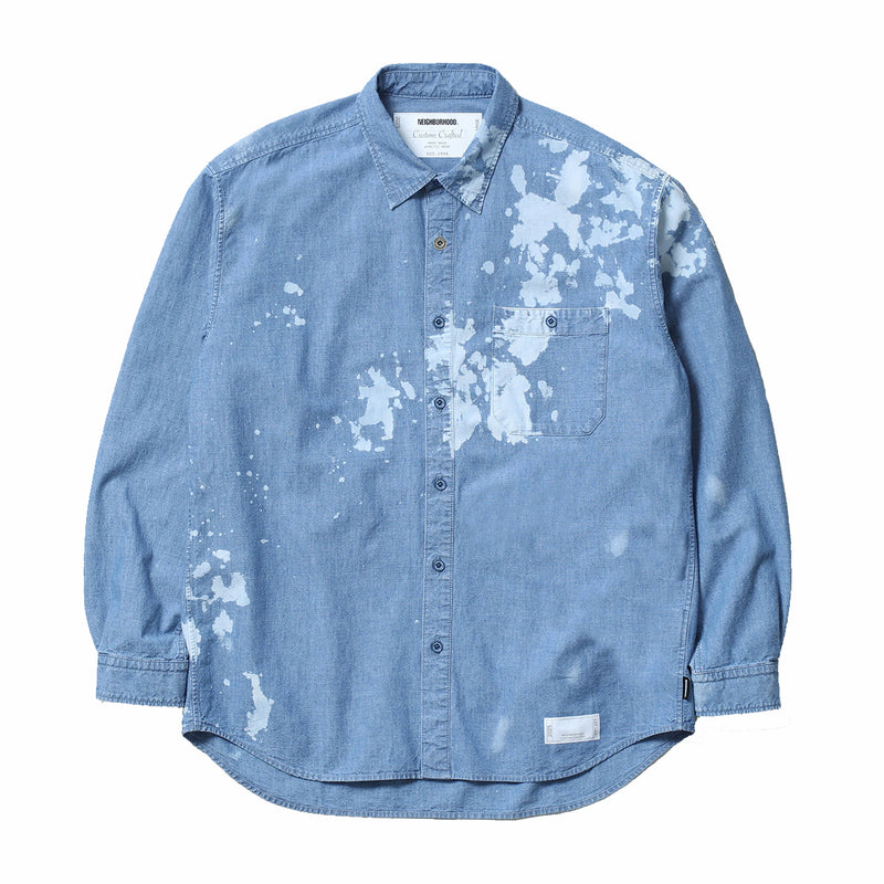 Neighborhood Garment Bleach Chambray Shirt LS (Indigo) - August Shop