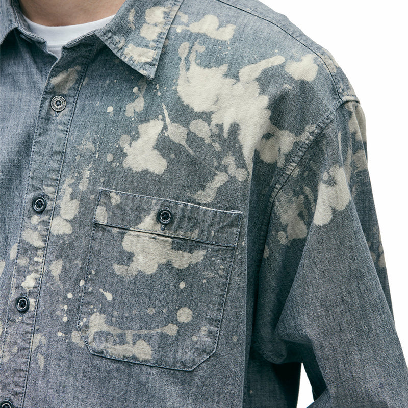 Neighborhood Garment Bleach Chambray Shirt LS (Indigo) - August Shop