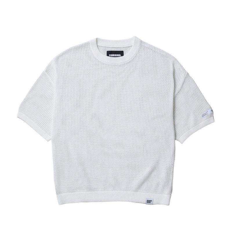 Neighborhood Mesh SS Knit (White) - August Shop