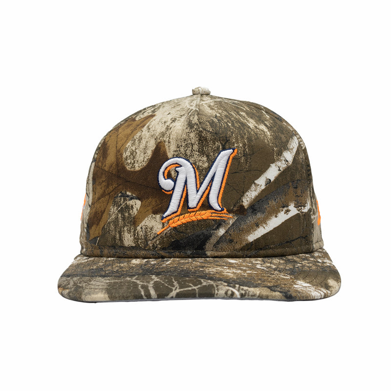 New Era x August - Milwaukee Brewers 5 Panel Snapback Cap (Real Tree Camo/Neon Orange) - August Shop