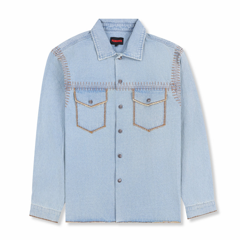 Pleasures Fortress Denim Button Up (Washed Indigo) - August Shop