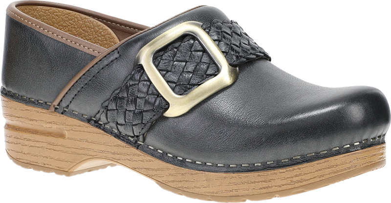 Quarter turn view Women's Dansko Footwear style name Pro Braided Clog in color Black. Sku: 10600026112