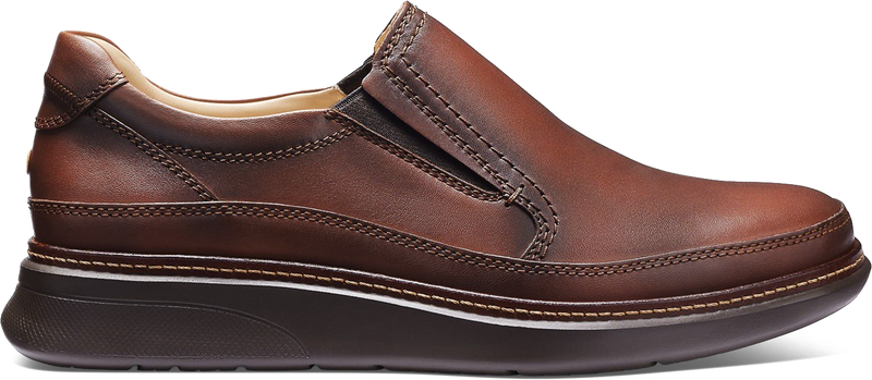 Quarter turn view Men's Samuel Hubbard Footwear style name Rafael Slip On Double Wide in color Cognac. Sku: M2166-165XW