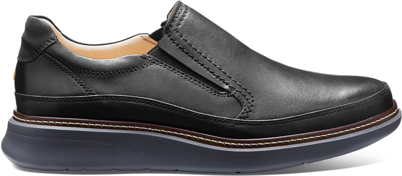 Quarter turn view Men's Samuel Hubbard Footwear style name Rafael Slip On Double Wide in color Black. Sku: M2166-048XW