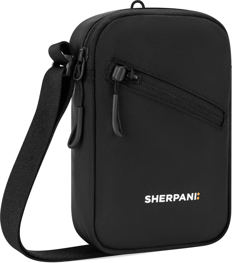 Quarter turn view Women's Sherpani Hand Bag style name Rogue in color Raven. Sku: 26-ROGUE01110