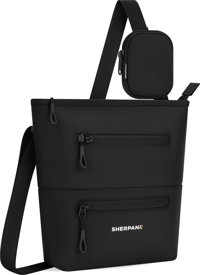 Quarter turn view Women's Sherpani Hand Bag style name Sadie in color Raven. Sku: 26-SADIE01110