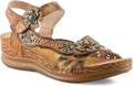 Quarter turn view Women's L'Artiste Footwear style name Script in color Tan Multi. Sku: SCRIPT-TNM