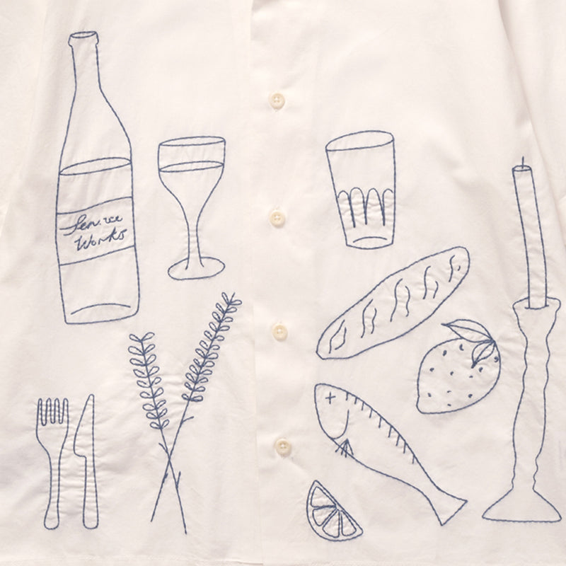 Service Works Light Twill Picnic Short Sleeve Shirt (Off White) - August Shop