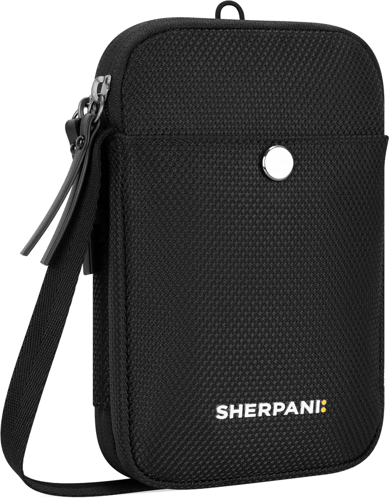 Quarter turn view Women's Sherpani Hand Bag style name Simplicity At in color Carbon. Sku: 26-SIMPL01060