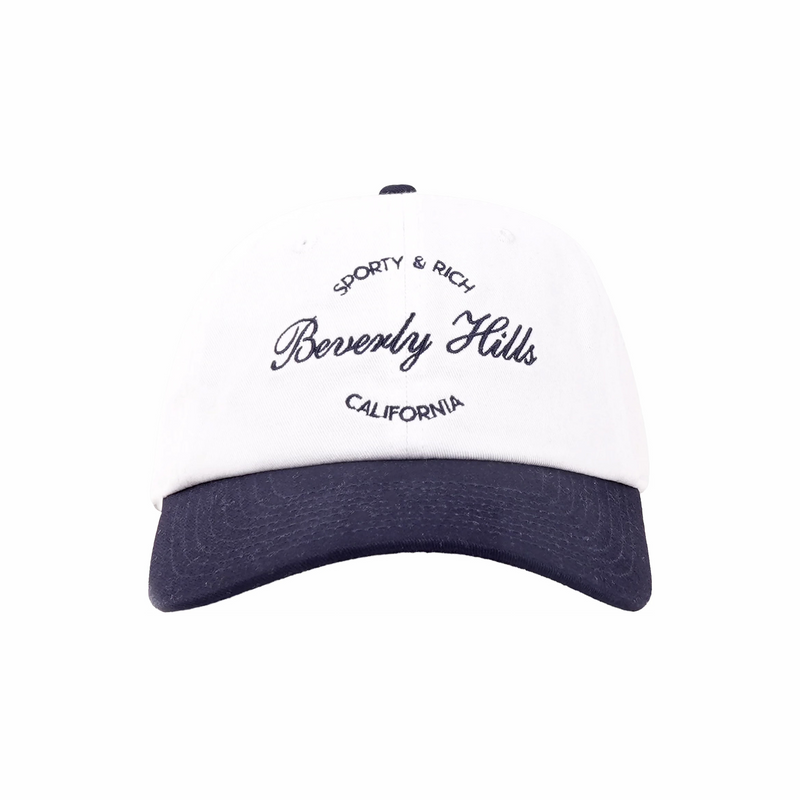 Sporty & Rich Beverly Script Hat (White/Navy) - August Shop