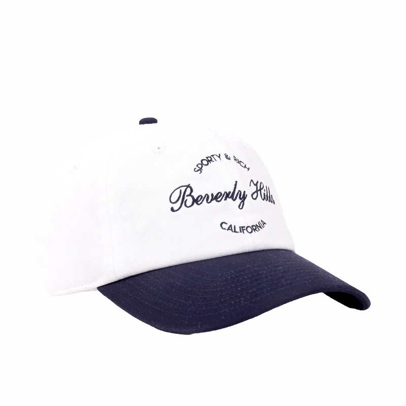 Sporty & Rich Beverly Script Hat (White/Navy) - August Shop