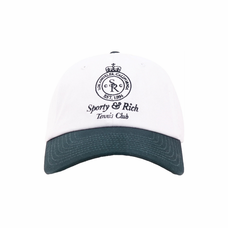 Sporty & Rich Crown Tennis Hat (White/Forest) - August Shop