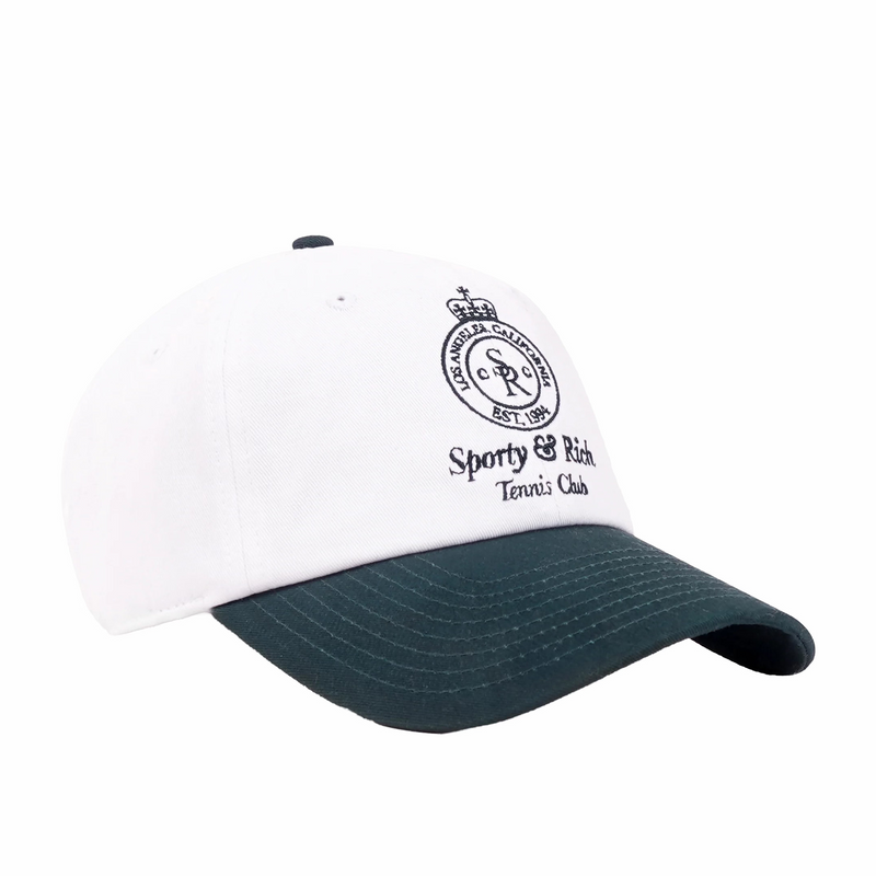 Sporty & Rich Crown Tennis Hat (White/Forest) - August Shop