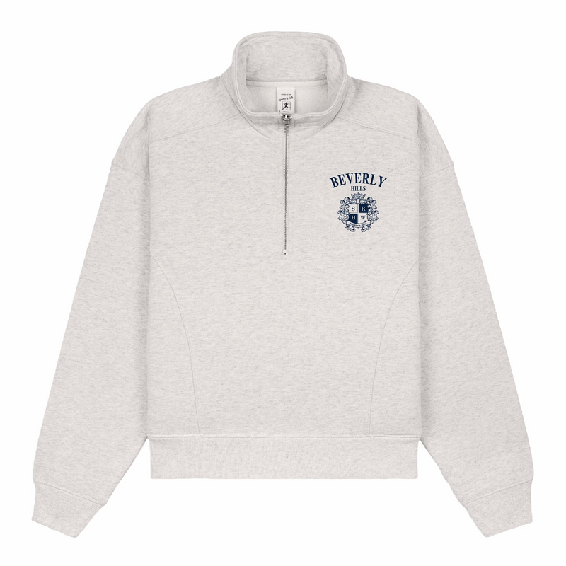 Sporty & Rich Men's BH Crest Quarter Zip (Heather Gray/Navy) - August Shop