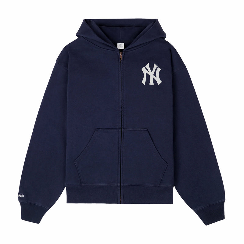 Sporty & Rich Men's Heritage Yankees Serif Zip Hoodie (Dark Navy/White) - August Shop